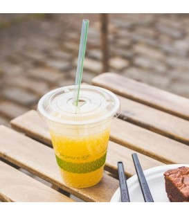 COUVERCLE PLAT AVEC TROU POUR PAILLE PLA 96MM POUR GOBELET STANDARD COMPOSTABLE