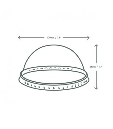 COUVERCLE DOME PLA PLAT SANS TROU POUR GOBELET STANDARD COMPOSTABLE