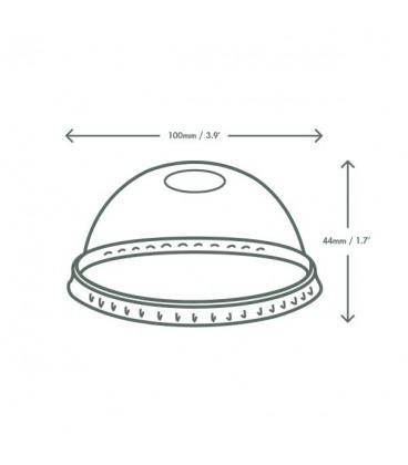 COUVERCLE DOME AVEC TROU POUR PAILLE 96MM PLA POUR GOBELET STANDARD COMPOSTABLE