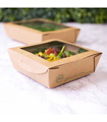 BOLS À SALADE AVEC FENETRE KRAFT 650ML COMPOSTABLE