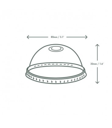 COUVERCLE DOME AVEC TROU POUR PAILLE PLA 76MM POUR GOBELET FIN COMPOSTABLE VEGWARE