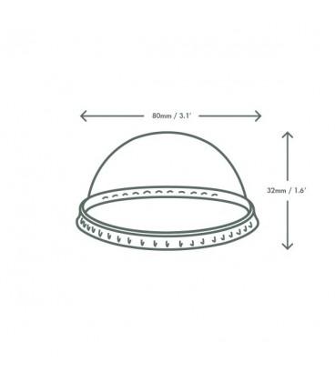 COUVERCLE DOME SANS TROU PLA 76MM POUR GOBELET FIN COMPOSTABLE VEGWARE