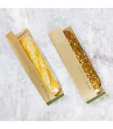 SACHET SANDWICH BAGUETTE EN KRAFT AVEC FENETRE COMPOSTABLE VEGWARE