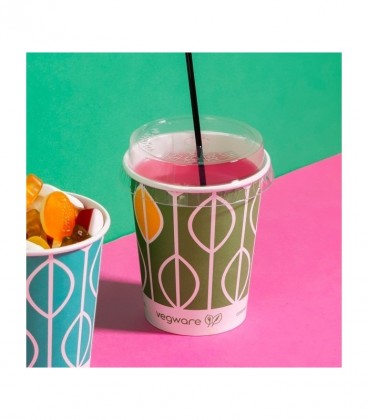 COUVERCLE PLAT AVEC TROU POUR PAILLE PLA 76MM POUR GOBELET FIN COMPOSTABLE VEGWARE