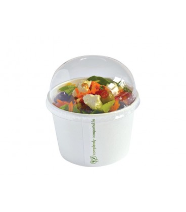 COUVERCLE DOME PLA POUR RECIPIENT DE 360 ML A 1000 ML COMPOSTABLE. POUR LA VENTE A EMPORTER BIODEGRADABLE COMPOSTABLE