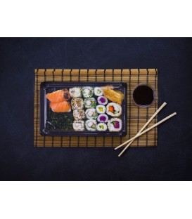 BARQUETTE À SUSHIS AVEC COUVERCLE EN PLA N° 4 (24.5 x 15 x 4 cm)- 300 BARQUETTES