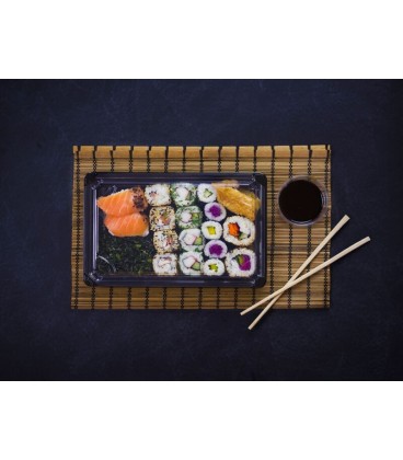 BARQUETTE À SUSHIS AVEC COUVERCLE EN PLA N° 4 (24.5 x 15 x 4 cm)- 300 BARQUETTES