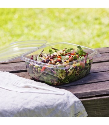 BARQUETTE À COUVERCLE sans plastique pour salade EN PLA 1400 ML